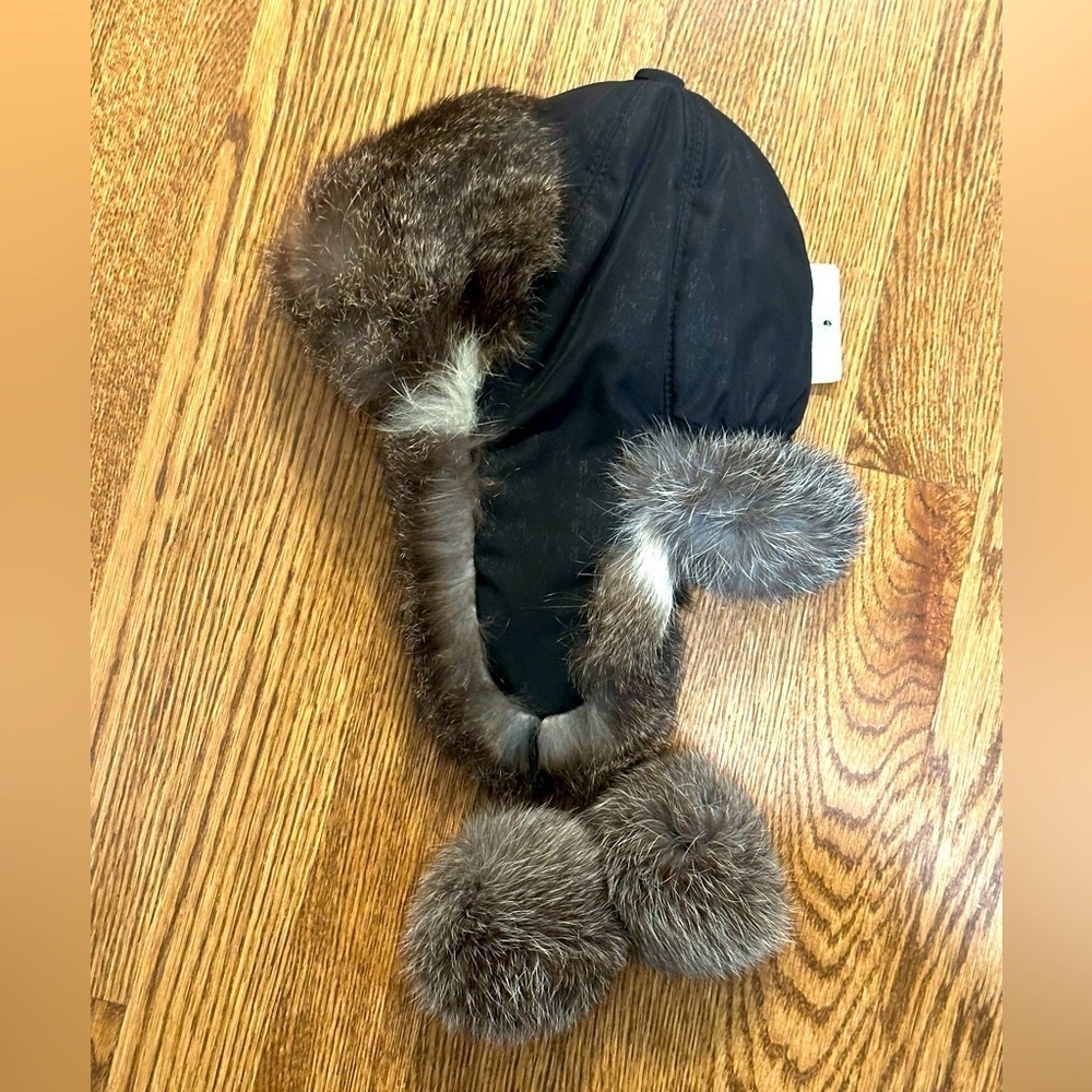 Kids Faux Fur Pom Pom Ear Flap Winter Hat Black